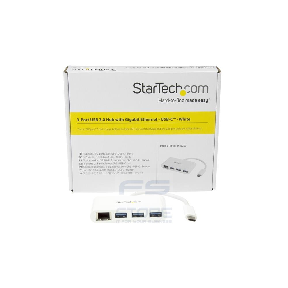 StarTech.com Hub USB 3.0 a 3 porte con Gigabit Ethernet - USB-C a 3x USB-A - Bianco