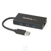 StarTech.com Hub USB 3.0 (5Gbps) a 3 porte portatile con NIC Gigabit Ethernet - In alluminio con cavo integrato