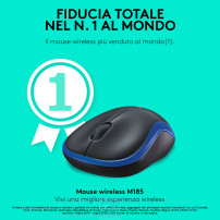 Logitech M185 Mouse Wireless, 2,4 GHz con Mini Ricevitore USB, Durata Batteria di 12 Mesi, Tracciamento Ottico 1000 DPI, Ambides