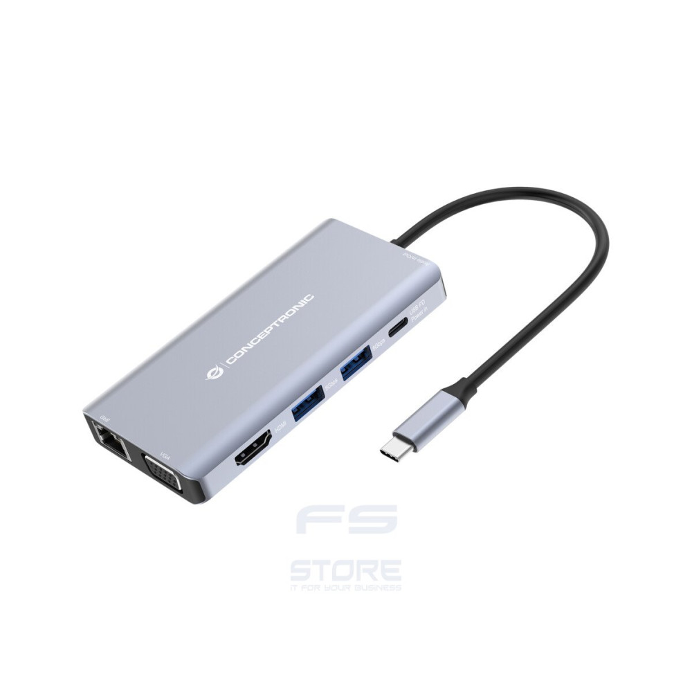 Conceptronic DONN20G replicatore di porte e docking station per laptop Cablato USB 3.2 Gen 1 (3.1 Gen 1) Type-C Grigio