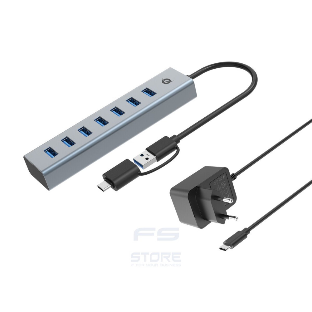 Conceptronic HUBBIES21GP hub di interfaccia USB 3.2 Gen 1 (3.1 Gen 1) Type-A 5000 Mbit/s Grigio