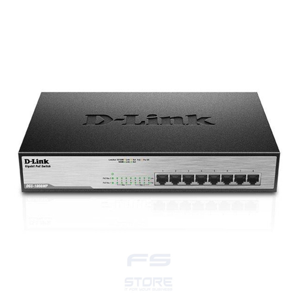 D-Link DGS-1008MP switch di rete Non gestito Gigabit Ethernet (10/100/1000) Supporto Power over Ethernet (PoE) 1U Nero