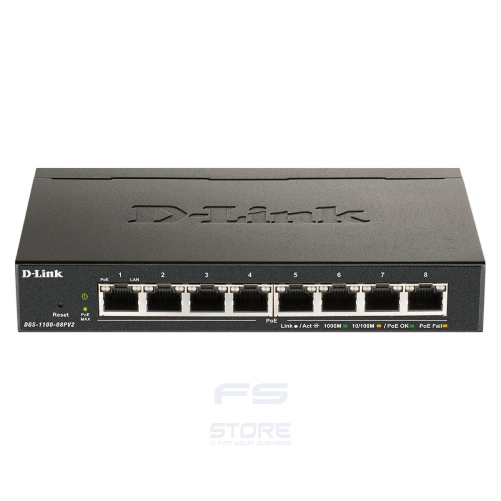 D-Link DGS-1100-08PV2/B Gestito L2/L3 Gigabit Ethernet (10/100/1000) Supporto Power over Ethernet (PoE) Nero
