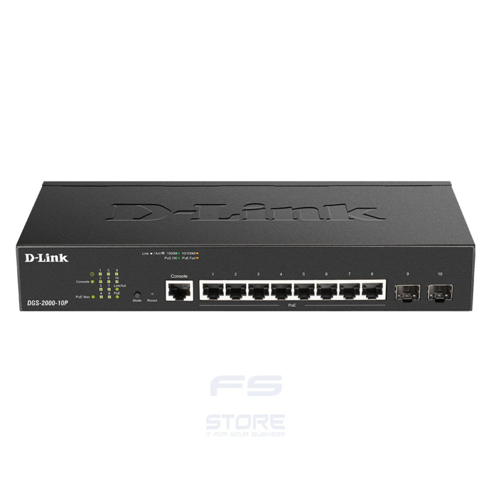D-Link DGS-2000-10P switch di rete Gestito L2/L3 Gigabit Ethernet (10/100/1000) Supporto Power over Ethernet (PoE) 1U Nero