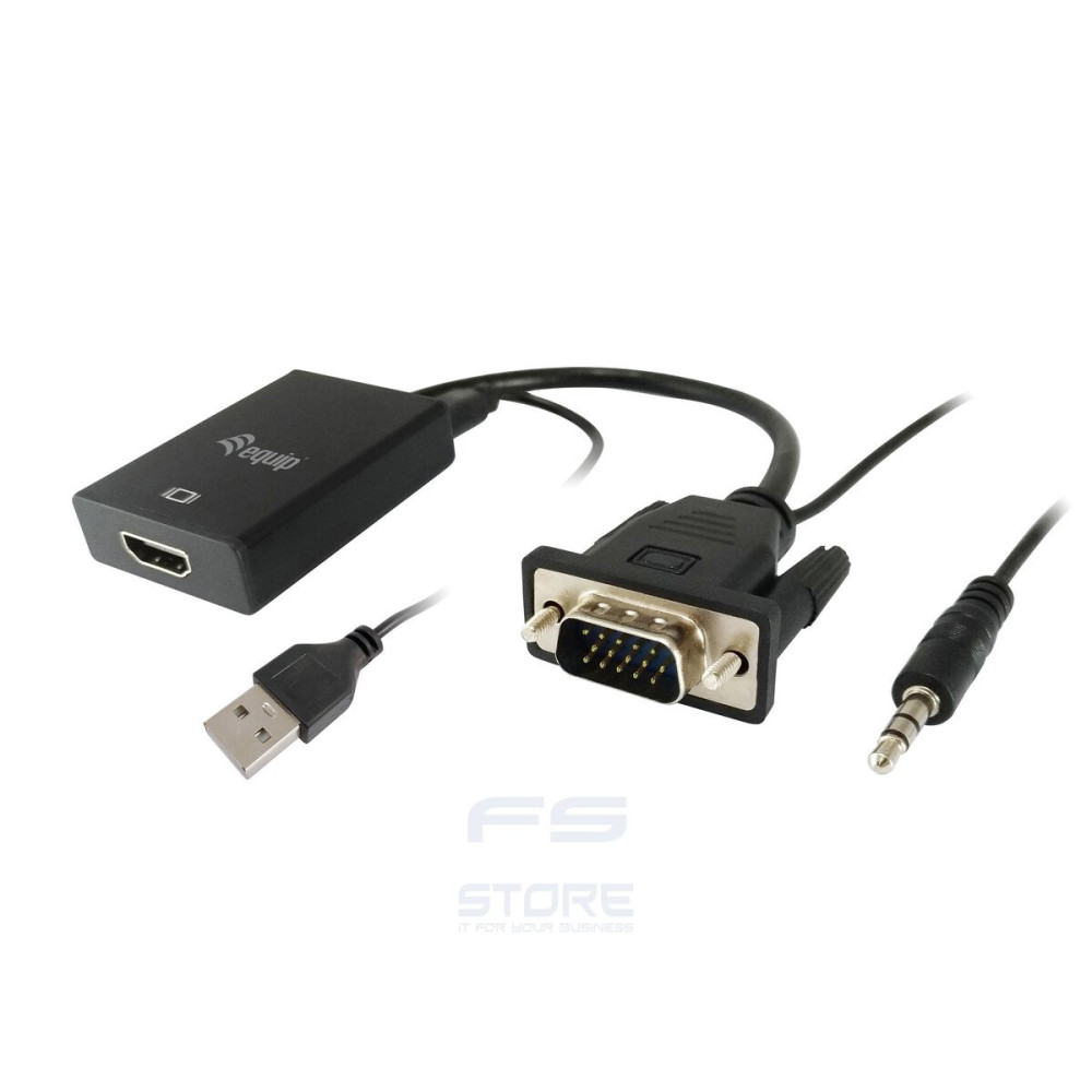 Equip 119038 cavo e adattatore video 0,2 m VGA (D-Sub) + 3.5mm DVI-D + USB Nero