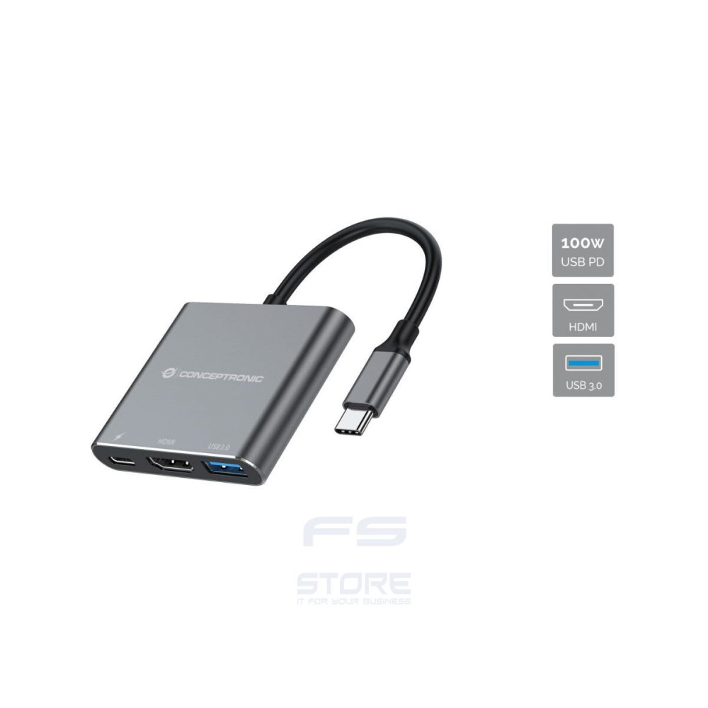 Conceptronic DONN18G replicatore di porte e docking station per laptop Cablato USB 3.2 Gen 1 (3.1 Gen 1) Type-C Grigio