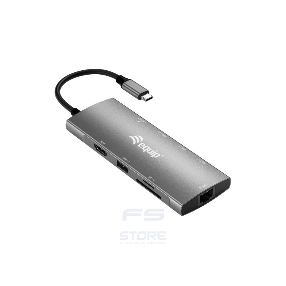 Equip Adattatore multifunzione USB-C 9 in 1, HDMI 4K/60Hz, LAN Gigabit, USB 3.2 GEN1, SD/TF, USB PD 100W